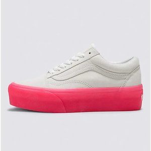 Vans White and Pink Platform Sneakers